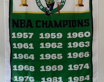 Arte de pared con bandera y estandarte del campeonato de la NBA de los Boston Celtics