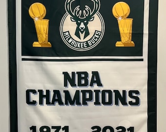 Milwaukee Bucks NBA Championship Banner Flag Wall Art