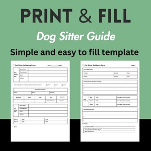 Dog Sitter Instructions Printable Pet Sitter Template Etsy