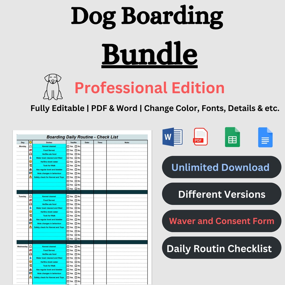 Dog Boarding Forms Printable PDF Pet Boarding Bundle Pet - Etsy