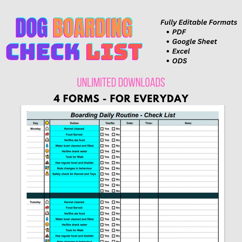 Dog Boarding Forms Printable PDF Pet Boarding Bundle Pet Etsy