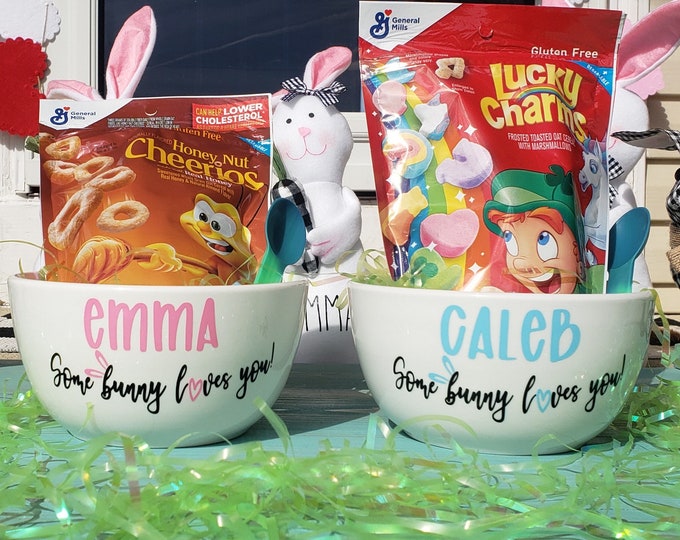 PERSONALIZED Easter Cereal Bowl With Color Changing Spoon and Cereal