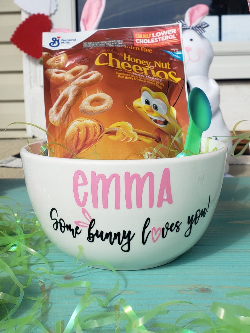PERSONALIZED Easter Cereal Bowl With Color Changing Spoon and Cereal
