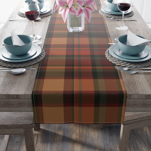 Burnt Orange Navy Table Runner Mid Century Modern Table Etsy