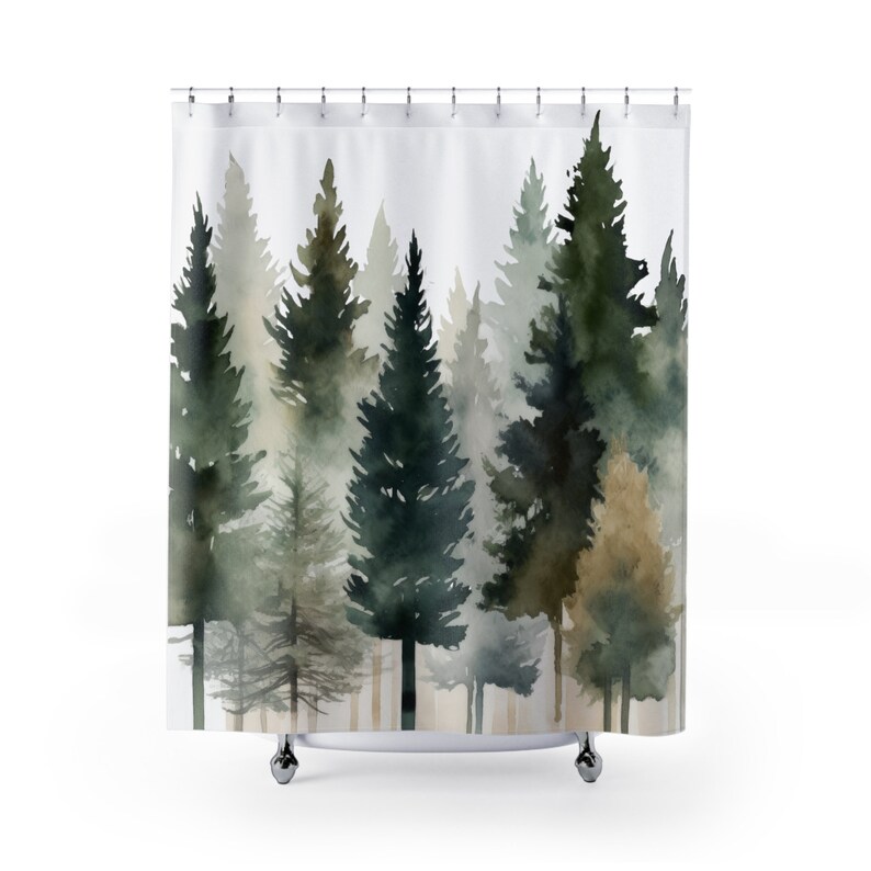 Shower Curtain, Beautiful Evergreen Shower Curtain, Green Color Print