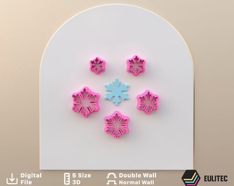 Christmas Snowflake  Polymer Clay Cutters / Digital STL File / 5 Sizes / 2 Cutting Versions