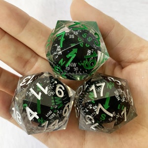 Large Sharp Edge D20 DND Polyhedral Dice  - Compass Design Dungeons & Dragons 20-Sided Dice - Custom Unique DND Dice - DND Gifts for Him