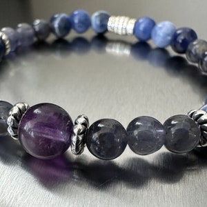 Sinusitis Relief Bracelet/Migraine Relief/Purple Fluorite/iolite/ Sodalite/Men/Women/Natural Stone/Beaded Bracelet/ Sinus Headache/ Boho