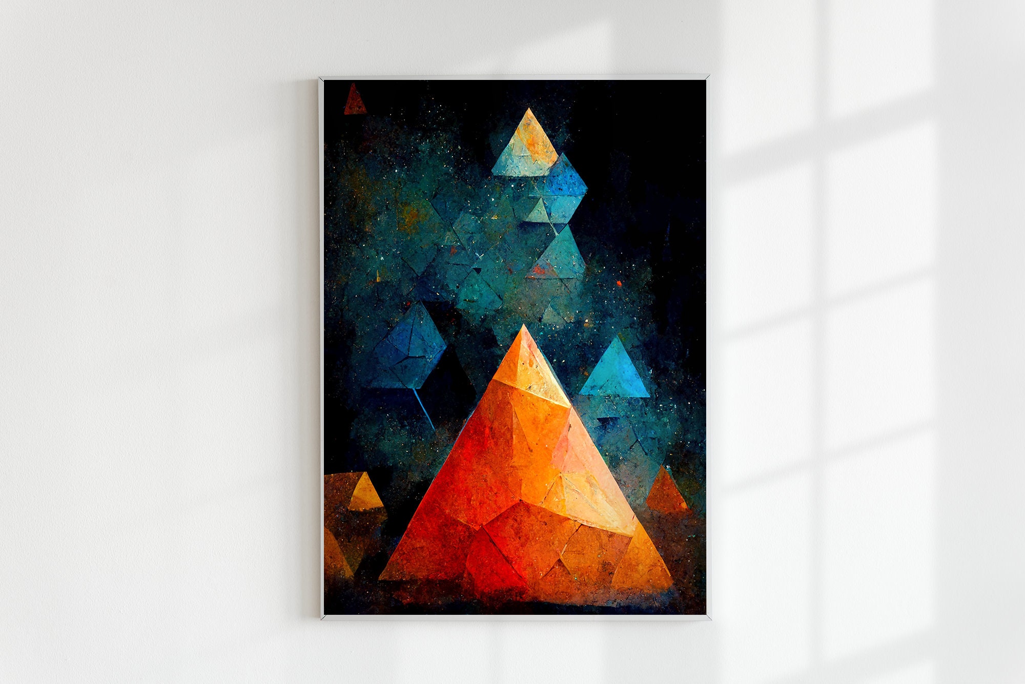 Abstract Pyramid Scifi Printable Wall Art, Orange, Black, Blue ...