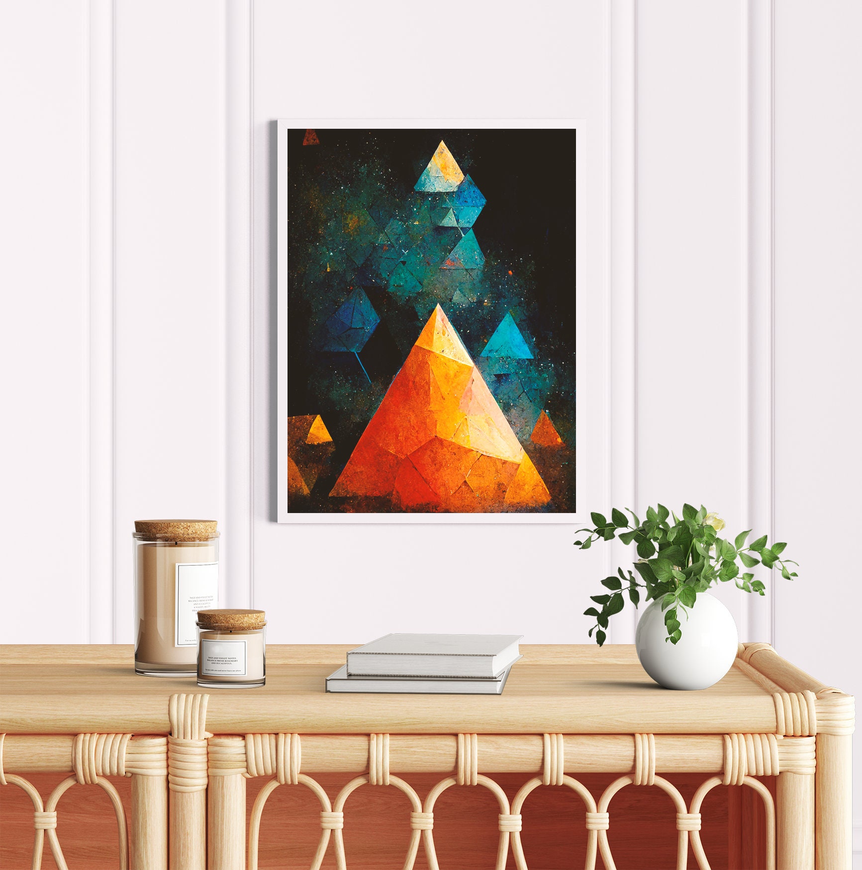 Abstract Pyramid Scifi Printable Wall Art, Orange, Black, Blue ...