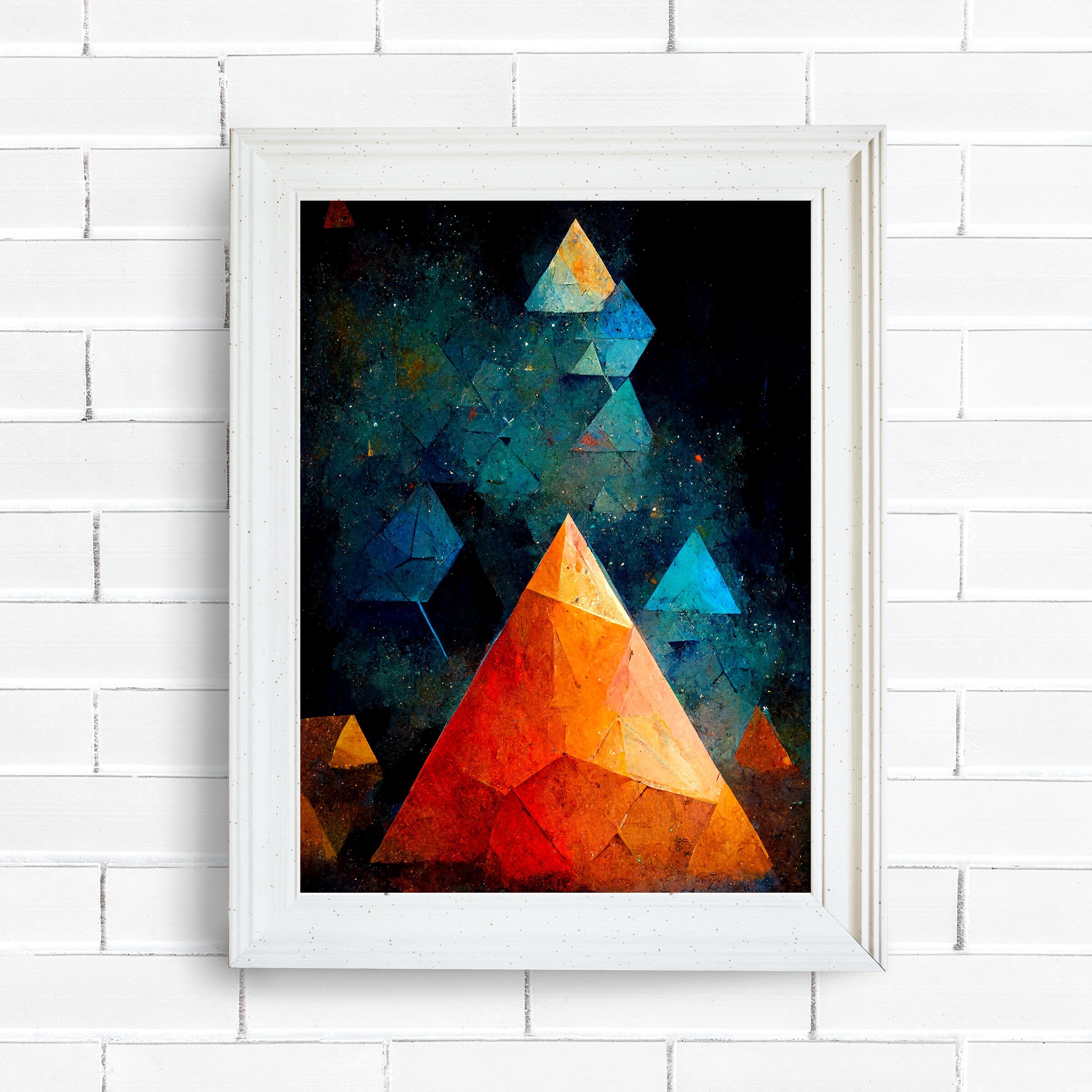Abstract Pyramid Scifi Printable Wall Art, Orange, Black, Blue ...