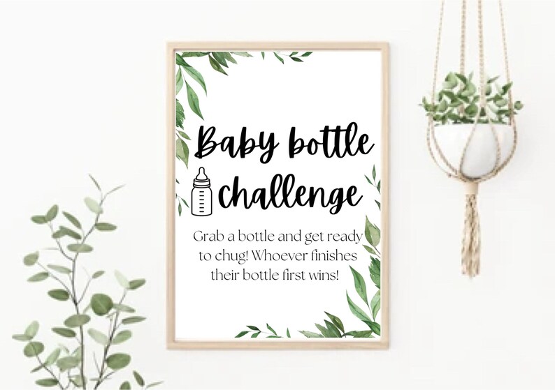 Printable Baby Shower Baby Bottle Drinking Game Greenery Etsy