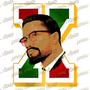 May include: A digital illustration of a man with a beard and glasses. He is wearing a white shirt and a black tie. The background is a gold, green, and red X with the words "Loyal Vibes" repeated.