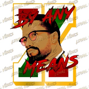 Puede incluir: Ilustración de un hombre con gafas y barba, con las palabras "BY ANY MEANS" en rojo. El fondo incluye un diseño dorado y blanco con el texto "LOYAL VIBES".