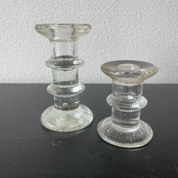 Vintage 1970s Icicle Glass Candleholders // Scandinavian Style // Taper Holders