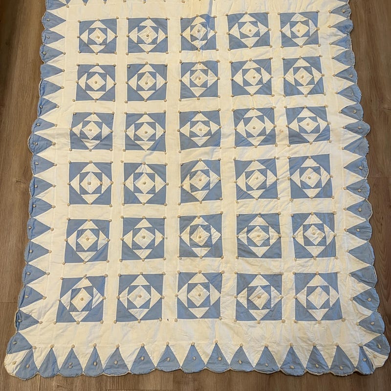 Vintage Quilt Bow Tee- Light Blue