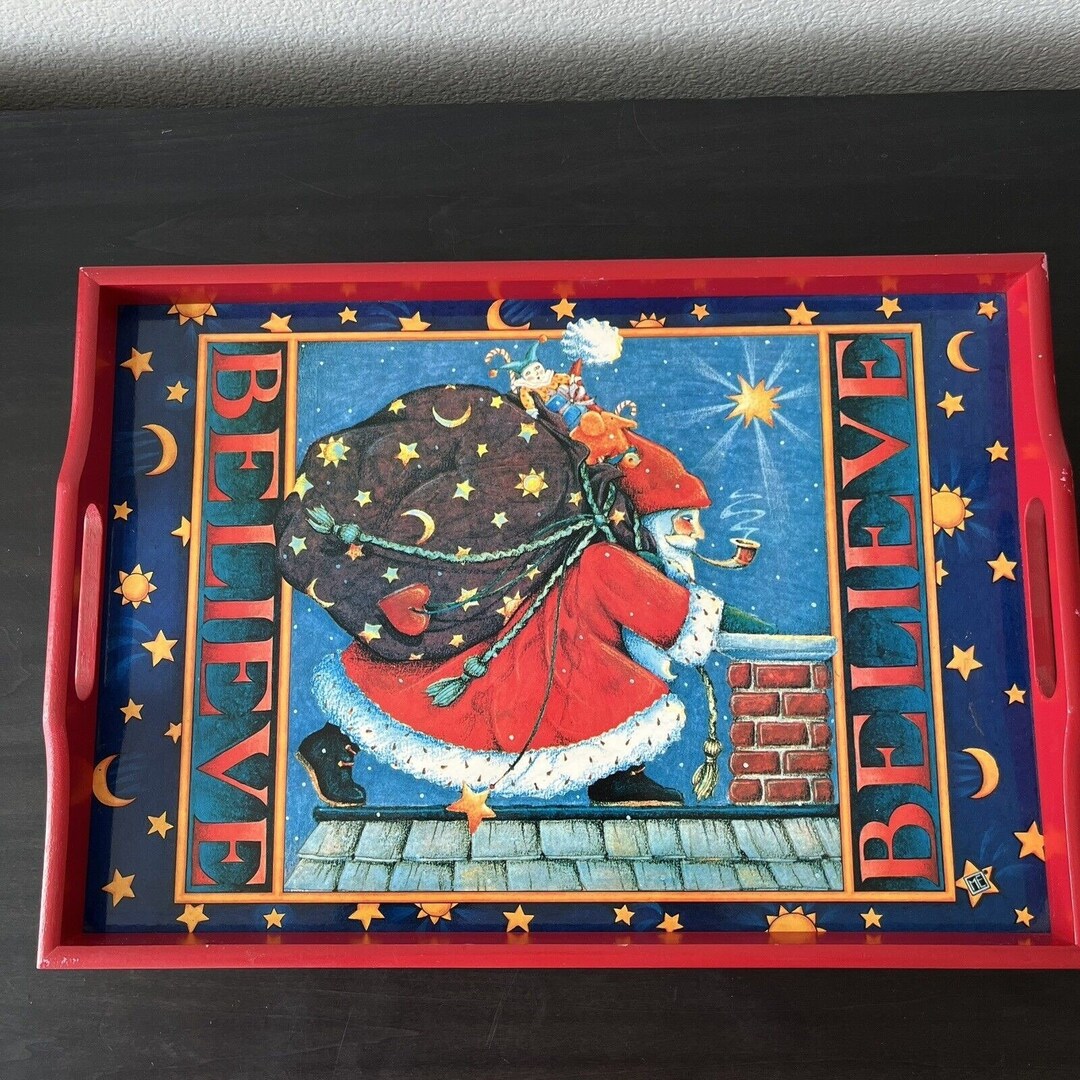 Mary Engelbreit Wood Christmas Tray Santa believe Etsy