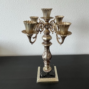 Hollywood Regency Candelabra // Five Arms // Marble Base Made in Italy // Dilly Mfg USA
