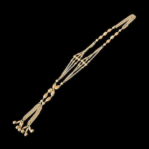 Vintage Sarah Coventry Tassel Necklace // Goldtone Chain & Beads // 36&quot; Long