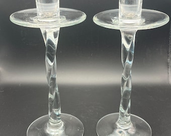 Bougeoirs tiges torsadées en verre transparent // Lot de 2 // Décoration de table au design élégant