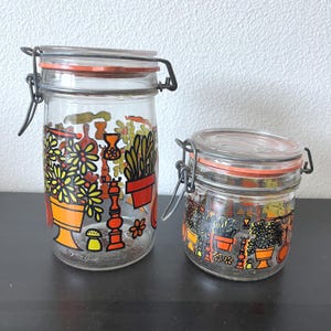 Vintage 1970s Hermatique Glass Canisters // Set of 2 // Made in Italy // 1L & .5L