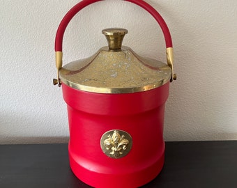 Vintage 60s Red Faux Leather Ice Bucket // Hollywood Regency Style // Made in Italy