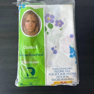 Vintage 70s Floral Pillowcases // Dantrel by Dan River // Blue, Yellow, Purple Flowers on White // New in Package