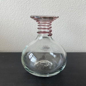 Blenko #8318 Clear Glass Vase Amethyst Swirl // Original Tag // Handblown 6.5&quot;