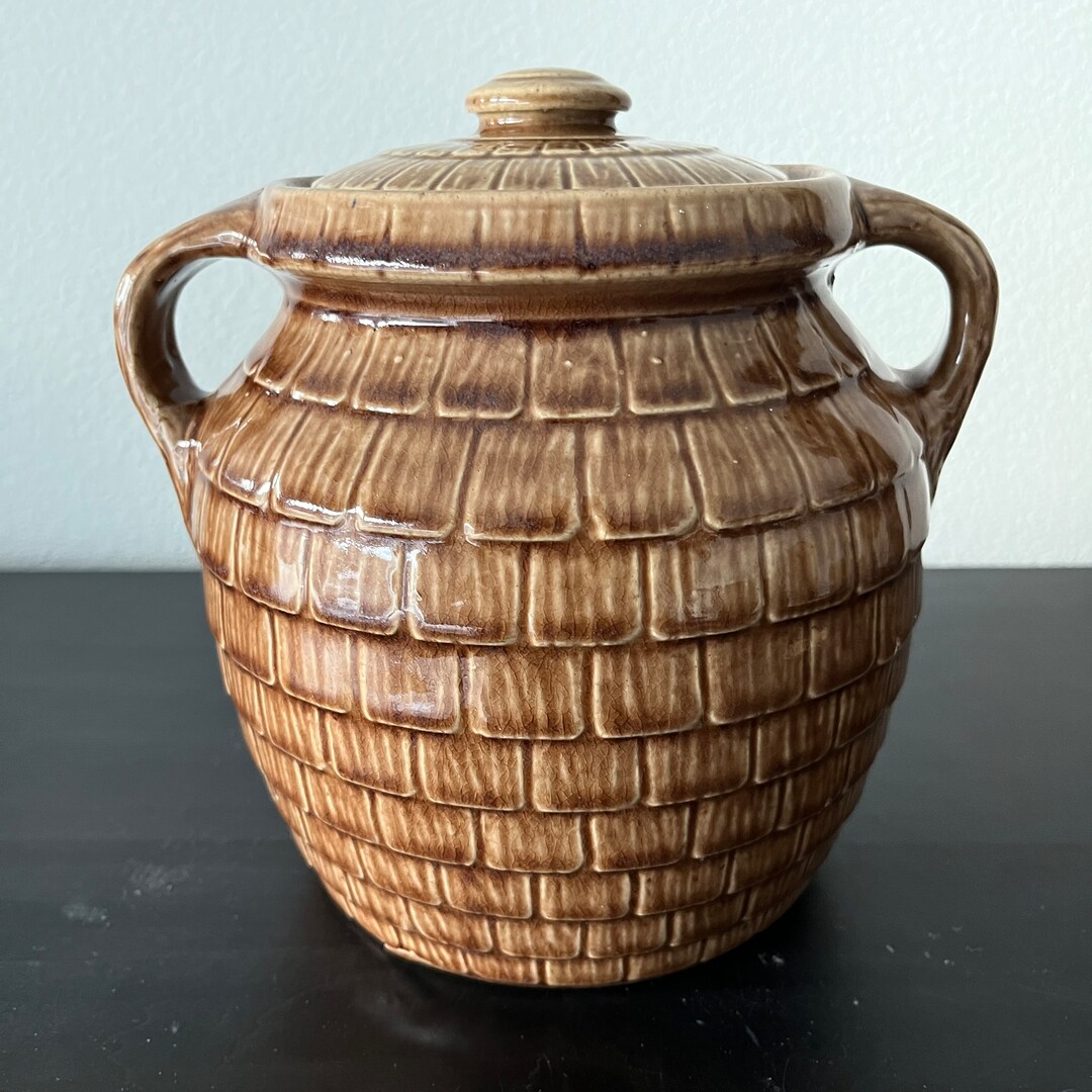 Vintage Covered Crock Cookie Jar // Monmouth Pottery Etsy