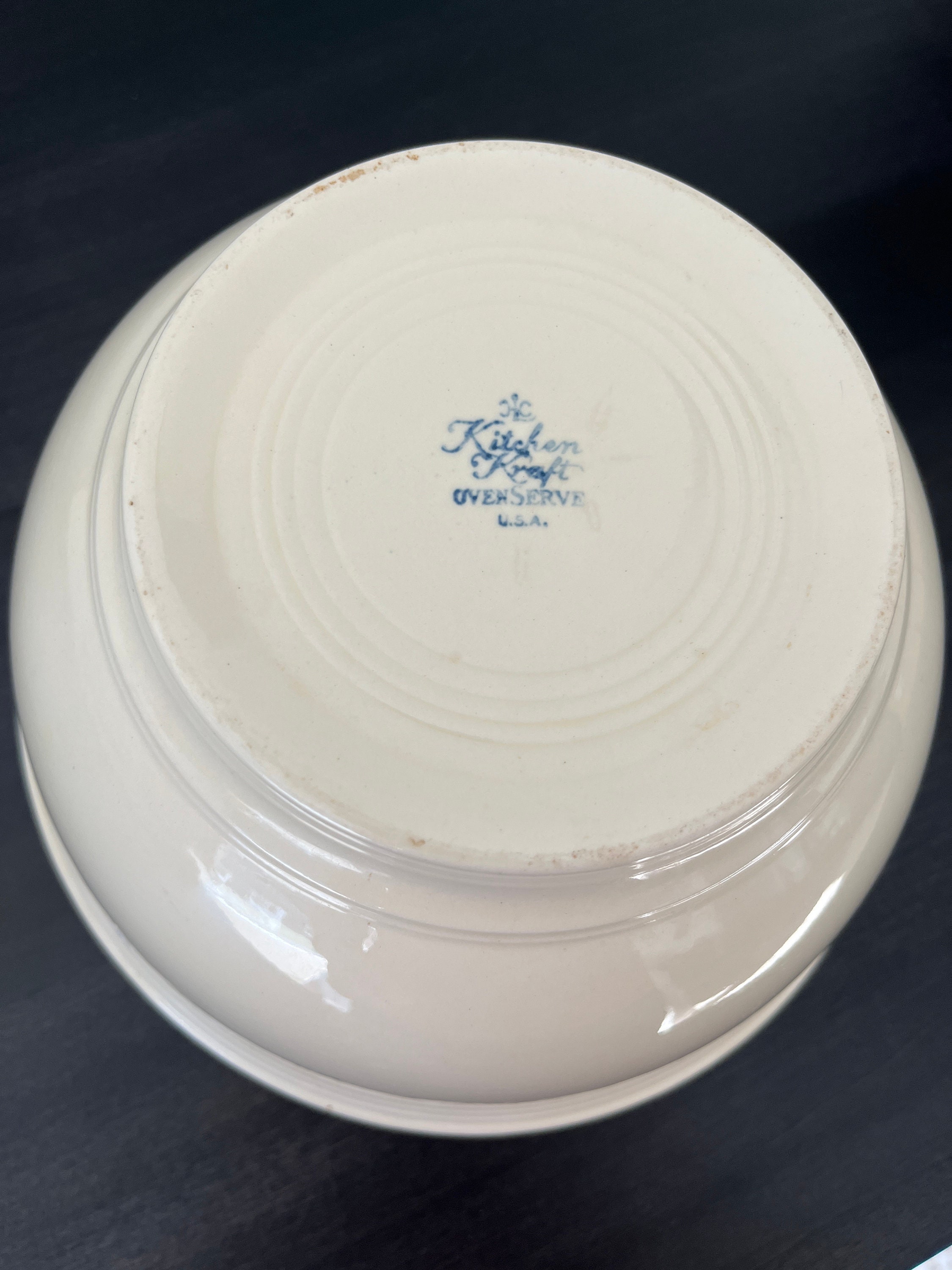 1940s Vintage Kitchen Kraft Oven Serve Mixing Bowl // Ivory W/gold Floral Detail // Homer