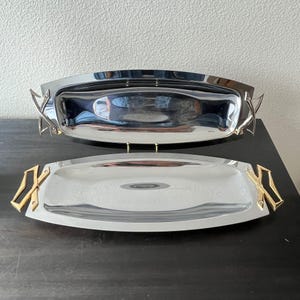 Set of 2 Oblong Kromex Chrome Serving Trays // Vintage 1960s // MCM Atomic