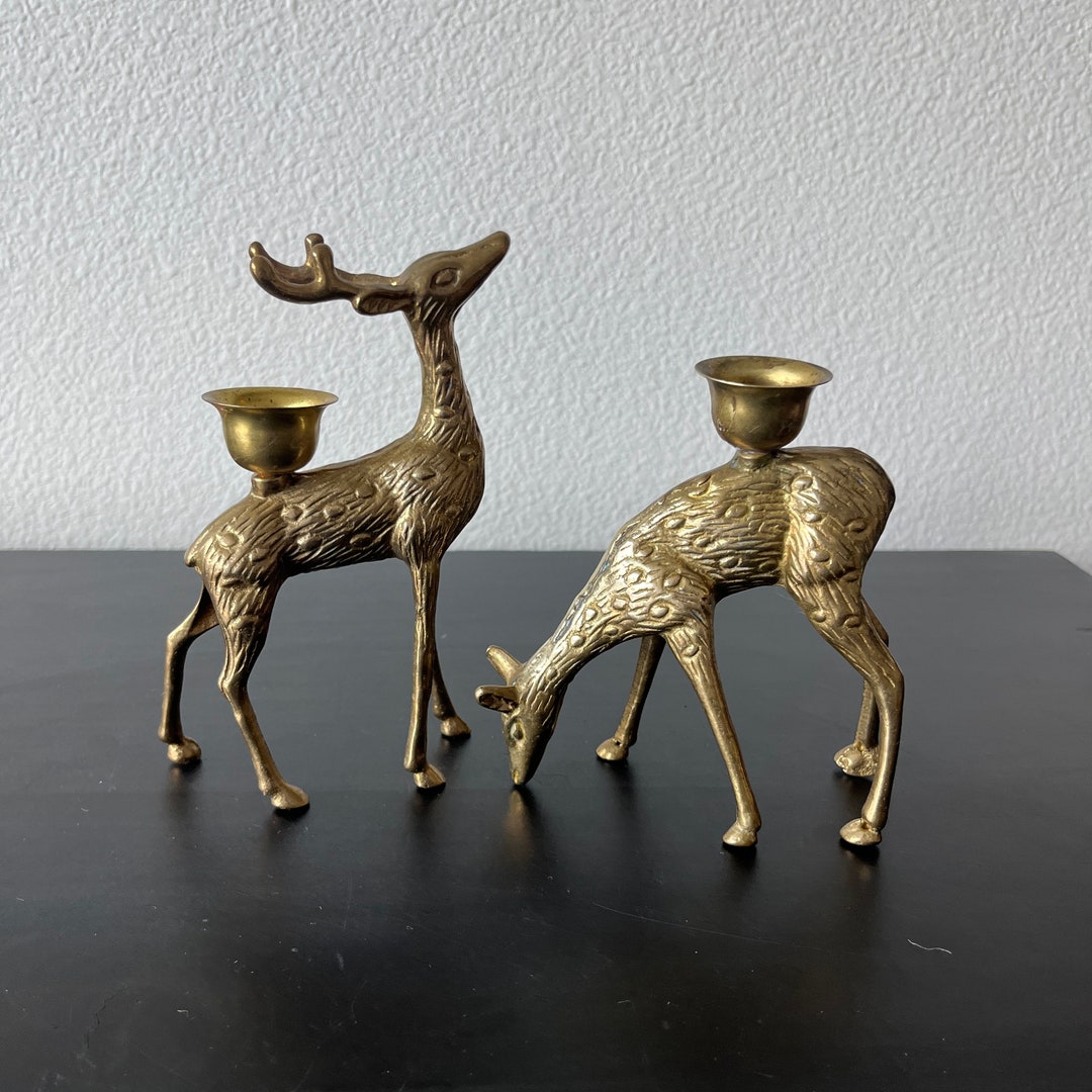 Vintage Brass Deer Candle Holders // Standing & Grazing // Etsy