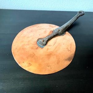 Antique French Copper Pan Lid // 8-5/8&quot; Diameter Saucepan Cover