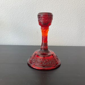 Fenton Amberina Ruby Red Candle Holder // Floral Bands // 6&quot; Tall Taper Holder