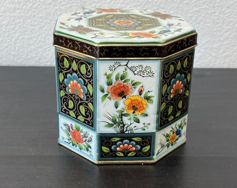 Vintage Daher Floral Tin Box // Octagon Shaped // Made in England