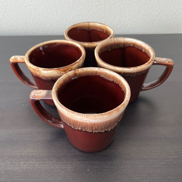Vintage McCoy Pottery Brown Drip Coffee Mugs // Set of 4 // Made in USA