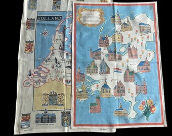 Vintage holländska linnehanddukar set om 2 // Nederländerna, Holland // NWT Aldrig använda