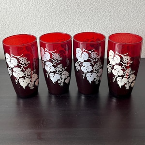 Conjunto de 4 copos vermelhos Vintage Royal Ruby Grapevine