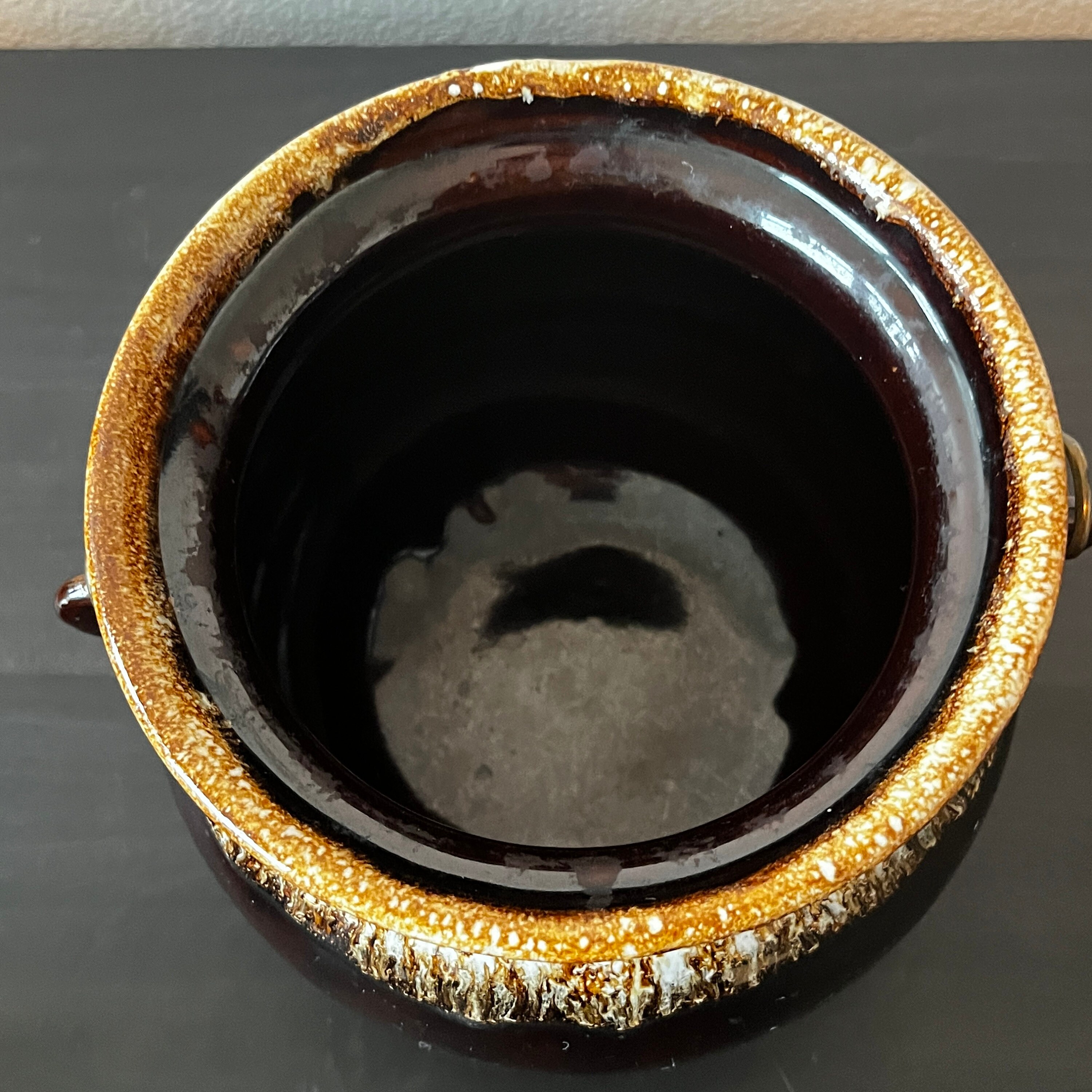 Vintage Brown Drip Glaze Bean Pot // Made in USA // Metal Etsy