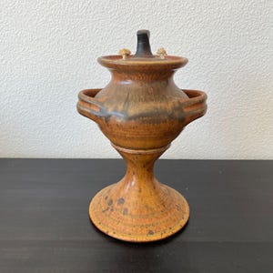 Vintage Stoneware Oil Lamp With Two Wicks // 9" Tall // 1970s Studio Pottery