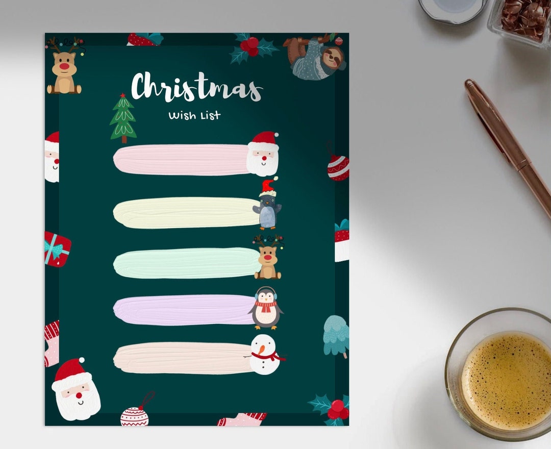Christmas Wish List, Cute Santa Printable Wish Lost for the Whole ...