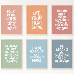 Kids Bible Verse Poster Bundle 10, Scripture Boho Wall Art, Church Sunday School, Christian Education Printable, Catechism Classroom Decor