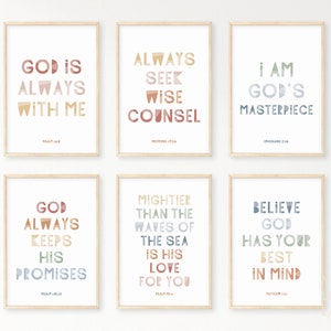 Kids Bible Verse Poster Bundle 7, Scripture Boho Wall Art, Church Sunday School, Christian Education Printable, Catechism Classroom Decor