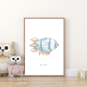 Cute Watercolor Blimp Printable Wall Art, Neutral Nursery Prints, Nursery Decor, Kids Air Transport Decor, Kids Air Transport Poster