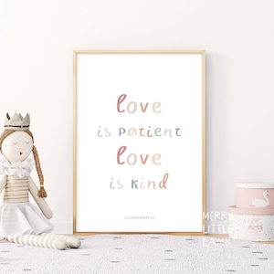 1 Corinthians 13 Love Is Patient Love Is Kind, Bible Verse Nursery for Children, Nursery Scripture Wall Art, Christian Nursery Decor
