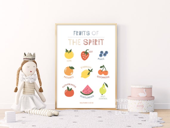 Fruit of the Holy Spirit, Christian Education Printable, Kids Scripture Poster, Christian Preschool, Church Sunday School Classroom Decor
