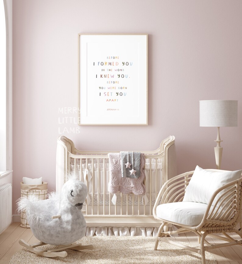 Jeremiah 1:5 Before I Formed You in the Womb I Knew You, Christian Baby Girl Boy Room, Nursery Bible Verse Wall Art, Scripture Wall Art image 3