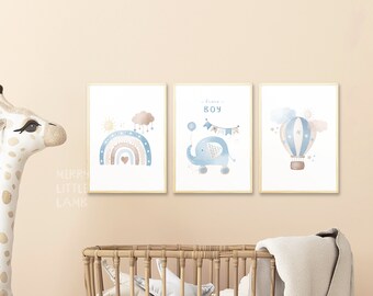 Neutral Nursery Print, Gender Neutral Baby Art, Baby Boy Nursery Wall Art, Baby Shower, Nursery Decor, Boho Style Blue Rainbow Nursery
