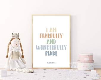 Psalm 139:14 I Am Fearfully and Wonderfully Made 4, Children Bible Verse Nursery, Kids Nursery Scripture Wall Art, Christian Nursery Decor