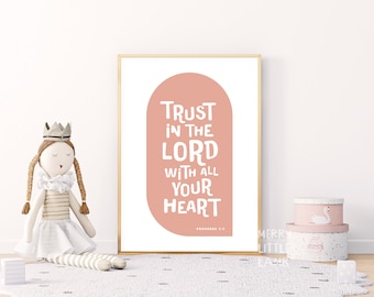 Proverbs 3:5 Trust in the Lord With All Your Heart 2, Children Bible Verse Nursery, Kids Nursery Scripture Wall Art, Christian Nursery Decor
